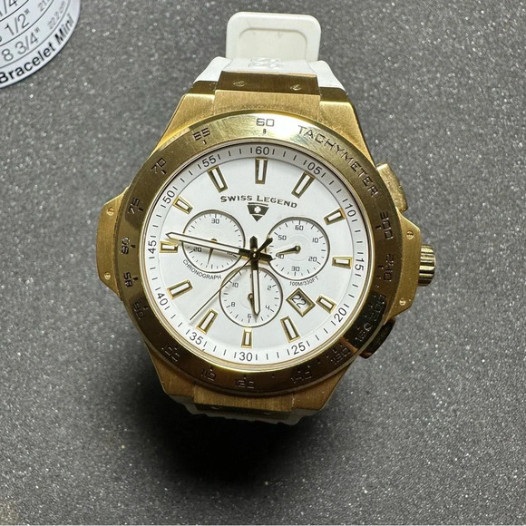 Swiss Legend Maverick Chronograph Diver Watch Gold Bezel White Dial/band Working - Picture 1 of 8